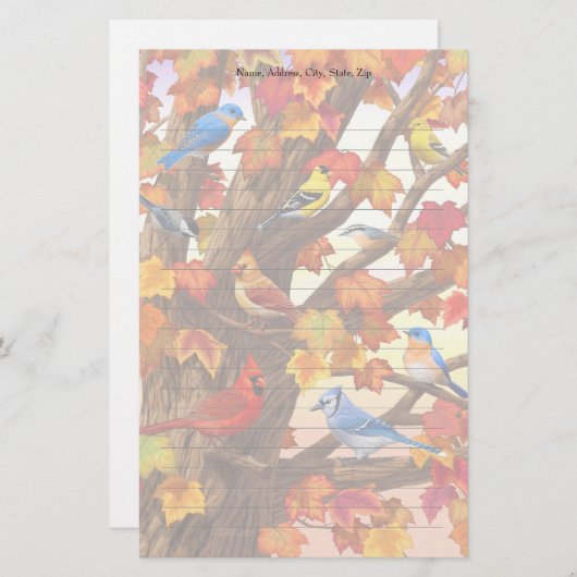 Papeterie Oiseaux dans l'érable d'automne (Devant / Derrière)