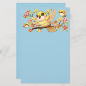 Papeterie Oiseaux mignons et heureux parmi les fleurs du pri (Devant / Derrière)