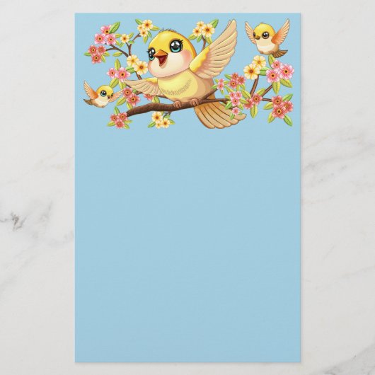 Papeterie Oiseaux mignons et heureux parmi les fleurs du pri (Devant)