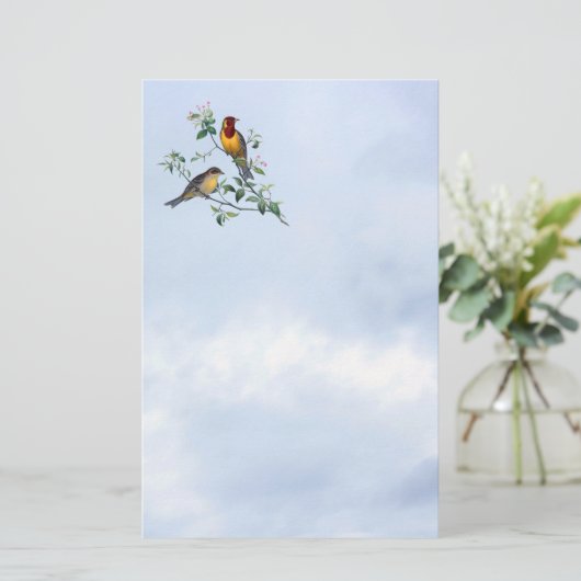 Papeterie Oiseaux sur les branches de l'arbre à fleurs, en-t (Debout devant)