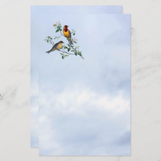 Papeterie Oiseaux sur les branches de l'arbre à fleurs, en-t (Devant / Derrière)