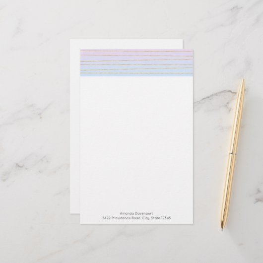 Papeterie Ombre bleu rose avec lignes or (Devant/Arrière en situation)