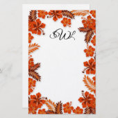 Papeterie Orange Hibiscus Bordure Monogramme Papier blanc (Devant / Derrière)