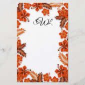 Papeterie Orange Hibiscus Bordure Monogramme Papier blanc (Devant)