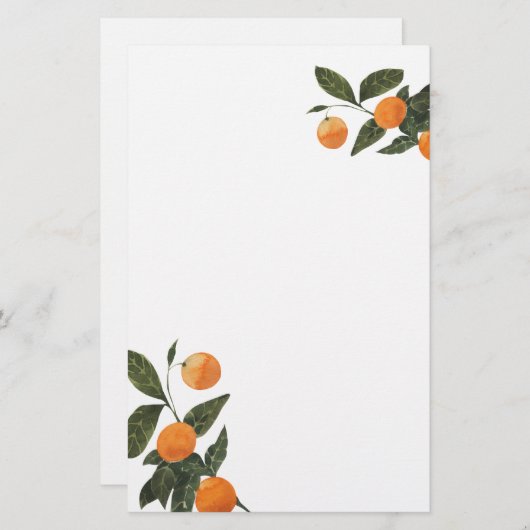 Papeterie Oranges et Feuilles modernes personnalisables (Devant / Derrière)