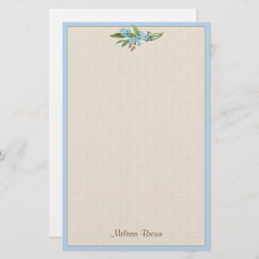 Papeterie Oubliez-Moi-Pas Bouquet Fleurs Bleues Rustiques Mi (Devant / Derrière)