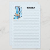 Papeterie Ours bleu Mongrammed B Linné pour enfants (Devant / Derrière)