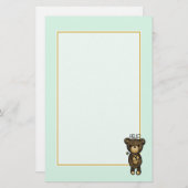 Papeterie Ours Brown tenant une Fleur Jaune disant Bonjour (Devant / Derrière)