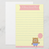 Papeterie Ours brun de Kawaii tenant un ballon rose (Devant / Derrière)