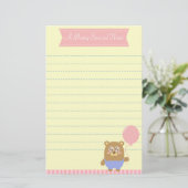 Papeterie Ours brun de Kawaii tenant un ballon rose (Debout devant)