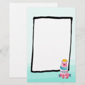 Papeterie Ours d'aquarelle mignon sur Aqua Green Ombre Backi (Devant / Derrière)