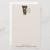 Papeterie Ours mignon, Fleur Jaune et Fleur Florale (Devant / Derrière)