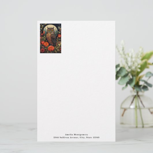 Papeterie Owl at Night with a Full Moon (Debout devant)