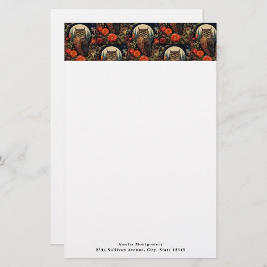 Papeterie Owl at Night with a Full Moon Pattern (Devant / Derrière)