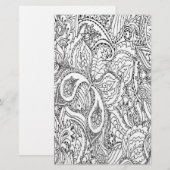 Papeterie Page de couleur florale noire et blanche (Devant / Derrière)