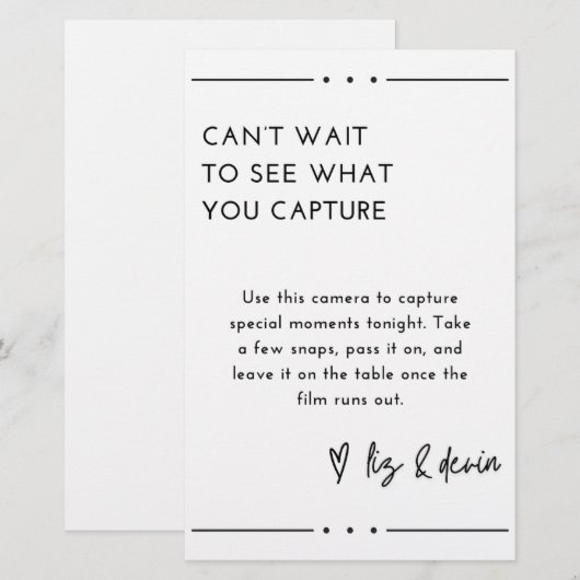 Papeterie Panneau de la table de la caméra jetable (Devant / Derrière)