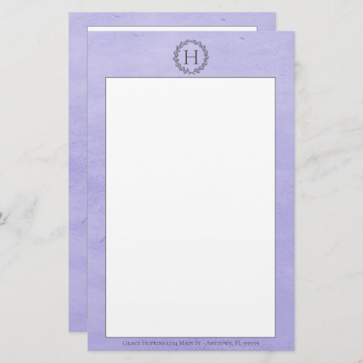 Papeterie Papier à courroie de monogramme violet (Devant / Derrière)