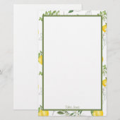 Papeterie Papier à lettres à citron et à fleurs personnalisé (Devant / Derrière)