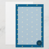 Papeterie Papier à lettres bleu avec or Accent Houndstooth (Devant / Derrière)
