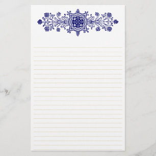 Papeterie Papier à lettres bleu blanc Vintage floral