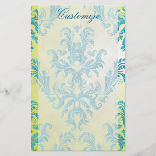 Papeterie Papier à lettres bleu et vert pour Damas Vintage