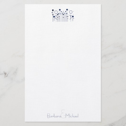 Papeterie Papier à lettres bleu simple et fleuri (Devant)