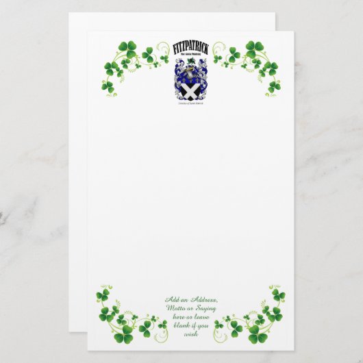 Papeterie Papier à lettres en tête Fitzpatrick (Devant / Derrière)