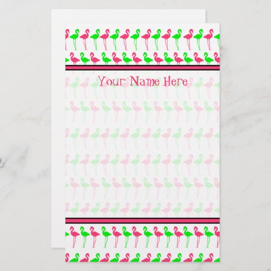 Papeterie Papier à lettres Flamant rose - Motif rose et vert (Devant / Derrière)