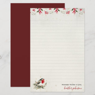 Papeterie Papier à Lettres Hearthlight Notes Robin d'Hiver P