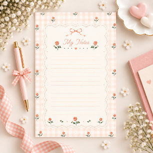 Papeterie Papier à lettres ligné à gingham rose pêche vintag