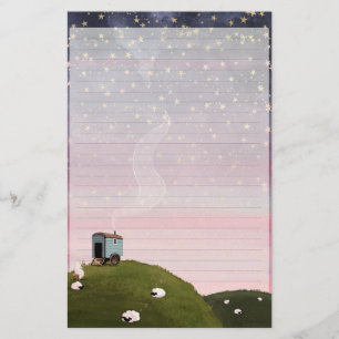 Papeterie Papier à Lettres Ligné avec Ciel Rouge la Nuit - E