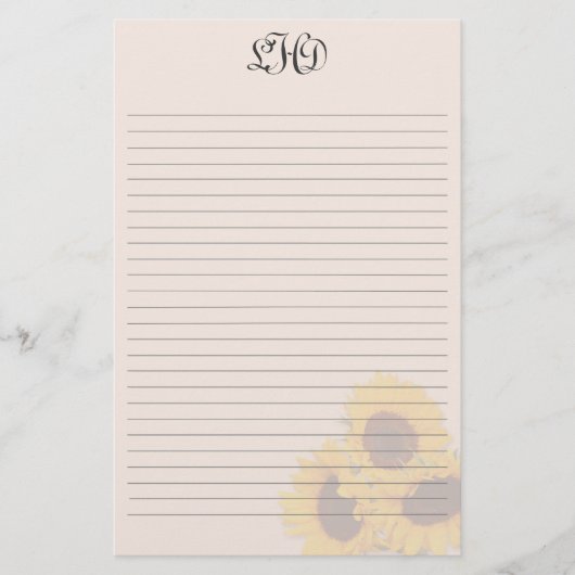 Papeterie Papier à Lettres Ligné Tournesols Rougissants Mono (Devant)