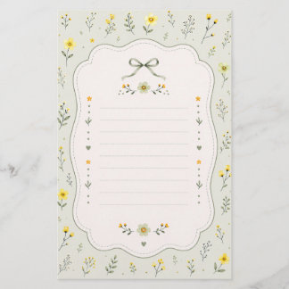 Papeterie Papier à lettres minimaliste vert sauge avec nœud