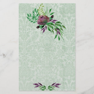 Papeterie Papier à lettres Mint Green Damask Floral 5,5 po x
