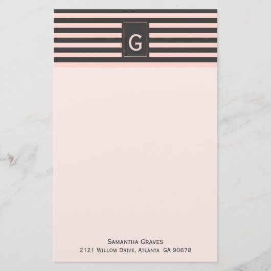 Papeterie Papier à lettres monogramme blanc et gris chic (Devant)