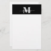 Papeterie Papier à lettres Monogramme Noir Argent Blanc Pers (Devant / Derrière)