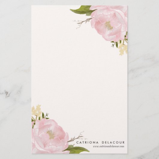 Papeterie Papier à lettres Peonies Aquarelle Tirée À Main Ro (Devant)