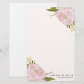 Papeterie Papier à lettres Peonies Aquarelle Tirée À Main Ro (Devant / Derrière)
