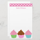 Papeterie Papier à lettres personnalisé Polka Dot Cupcakes (Devant / Derrière)