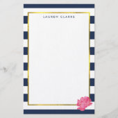 Papeterie Papier à lettres personnalisées Navy Stripe & Pink (Devant)