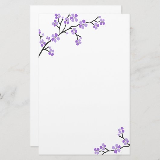 Papeterie Papier à lettres Purple Cherry Blossom (Devant / Derrière)