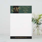 Papeterie Papier à lettres texturé vert monogrammé or (Debout devant)