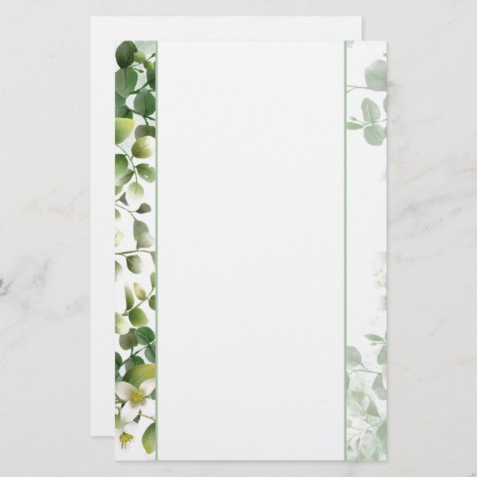 Papeterie Papier à lettres - Vert et Fleurs blanches (Devant / Derrière)