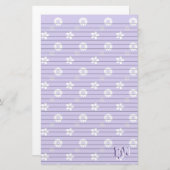 Papeterie Papier à lettres violet et blanc à fleurs Monogram (Devant / Derrière)