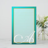 Papeterie Papier à papier à étaux turquoises Monogramme Aqua (Debout devant)