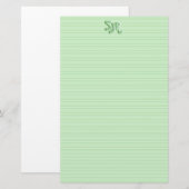 Papeterie Papier à papier à rayures vert et blanc Monogramme (Devant / Derrière)
