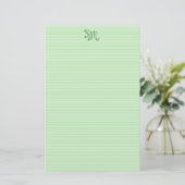 Papeterie Papier à papier à rayures vert et blanc Monogramme (Debout devant)