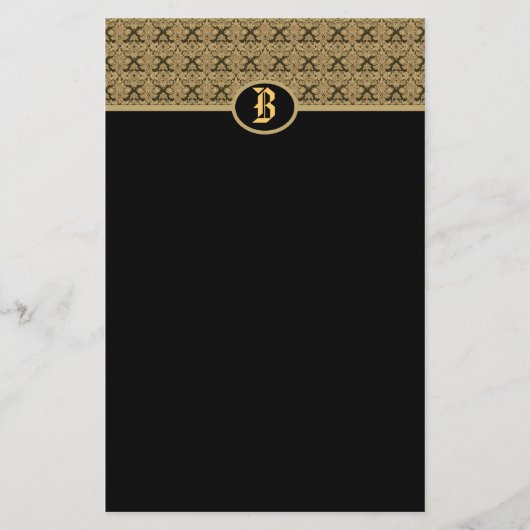 Papeterie Papier Damas Monogramme d'or noir (Devant)