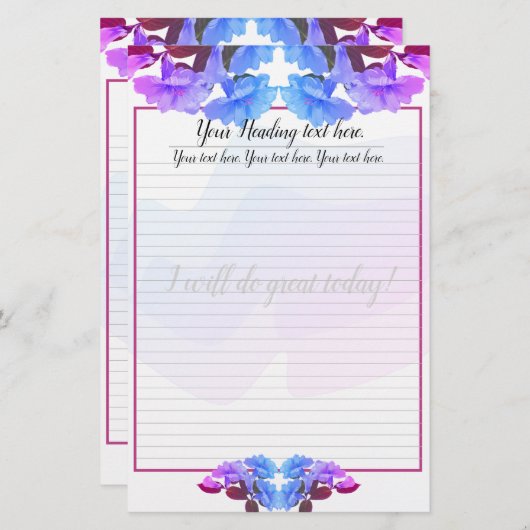 Papeterie Papier d'écriture de trompette bleu violet (Devant / Derrière)