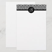 Papeterie Papier d'écriture monogramme noir et blanc Damask (Devant / Derrière)